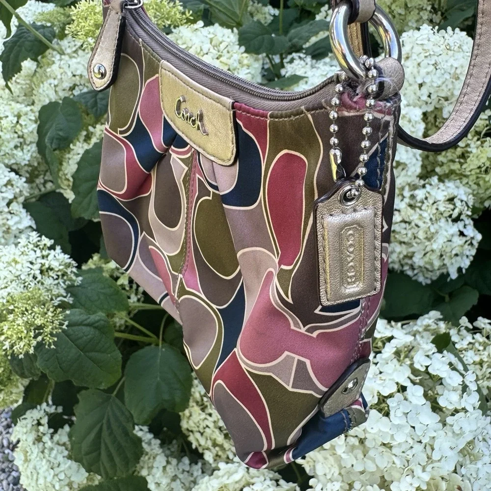Coach Multicolor Logo Zip Crossbody Bag Detachable Strap Silver Hardware